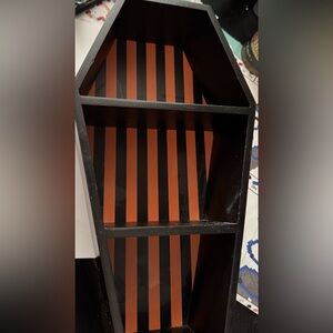 Sourpuss Coffin Shelf Display with Black & Orange Stripes